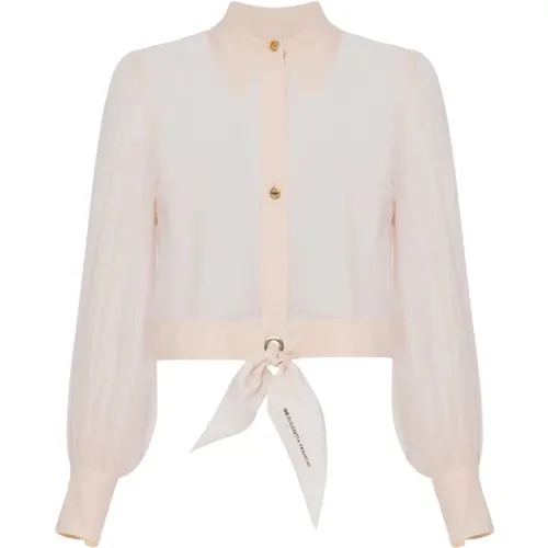 Silk Georgette Cropped Shirt with Ruched Sleeves , female, Sizes: XL, L, S - Elisabetta Franchi - Modalova
