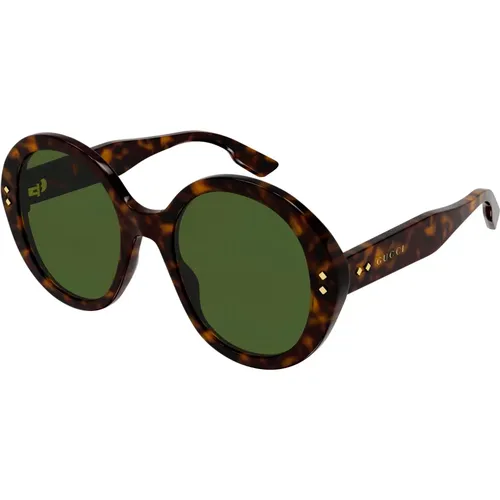 Havana/Green Sonnenbrillen , Damen, Größe: 54 MM - Gucci - Modalova