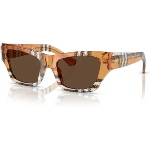 Multicolored Check Sunglasses Dark Brown Lenses , unisex, Sizes: 52 MM - Burberry - Modalova