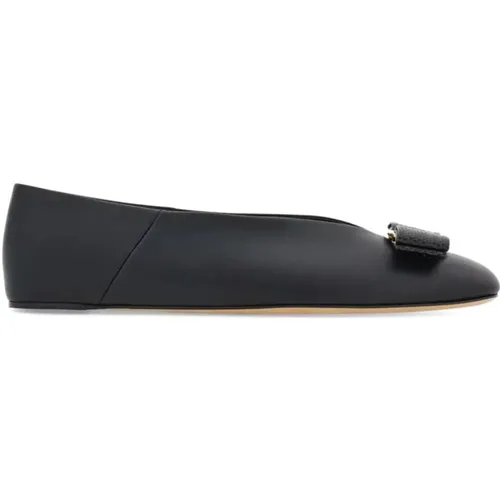 Schwarze Lederballerina-Flats , Damen, Größe: 37 EU - Salvatore Ferragamo - Modalova