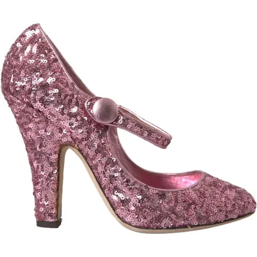 Rosa Pailletten Mary Jane High Heels - Dolce & Gabbana - Modalova