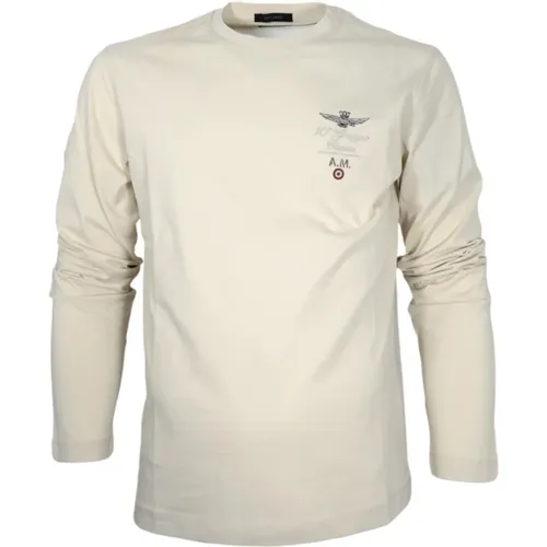 Long Sleeve Embroidered Jersey T-Shirt Ivory , male, Sizes: XL, 2XL - aeronautica militare - Modalova