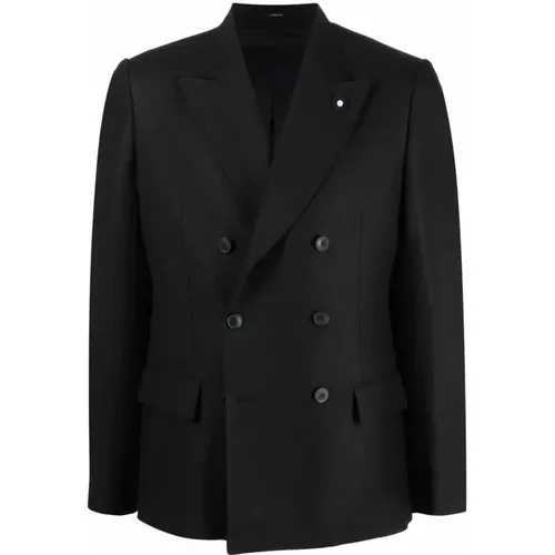 Linen Jacket with Gold Logo Pin , male, Sizes: M - Lardini - Modalova
