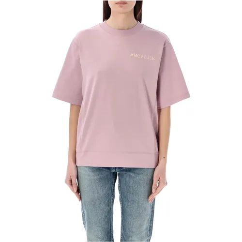 Rosa T-Shirt mit Rundhalsausschnitt , Damen, Größe: M - Moncler - Modalova