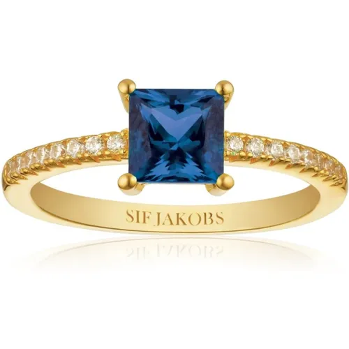 Quadrato vergoldeter Ring mit blauem Zirkon , Damen, Größe: 50 MM - Sif Jakobs Jewellery - Modalova