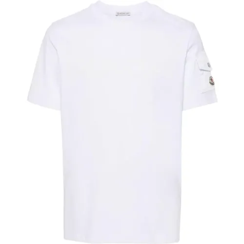 Weiße T-Shirt mit Logo-Druck - Moncler - Modalova