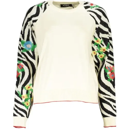 Elegant White Sweater with Round Neck , female, Sizes: XL, 2XL, L - Desigual - Modalova