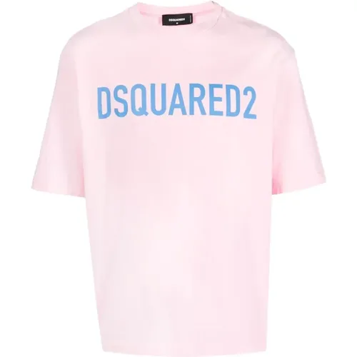 Rosa T-Shirts und Polos mit Schriftzug , Herren, Größe: L - Dsquared2 - Modalova
