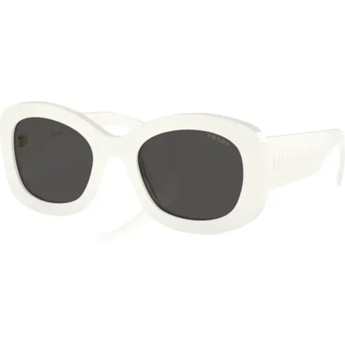 Quadratische Weiße Sonnenbrille Dunkelgraue Gläser - Prada - Modalova