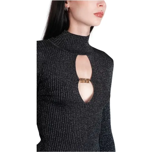 Gerippter Lurex Pullover mit Metall-Logo , Damen, Größe: S - Versace Jeans Couture - Modalova
