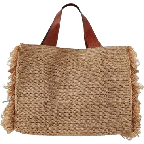 Natural Raffia Tote Bag with Leather Handles , female, Sizes: ONE SIZE - Ibeliv - Modalova