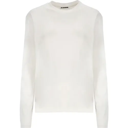 Weiße Baumwoll-T-Shirt mit Rundhalsausschnitt und Langen Ärmeln,Weißes Langarm T-Shirt aus Baumwolle mit Rundhalsausschnitt - Jil Sander - Modalova