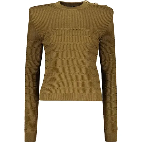 Gerippter Crew-Neck-Pullover mit verzierten Knöpfen - Balmain - Modalova