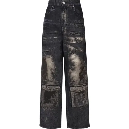 Cargo Wide Leg Schwarze Jeans , Damen, Größe: W27 - pinko - Modalova