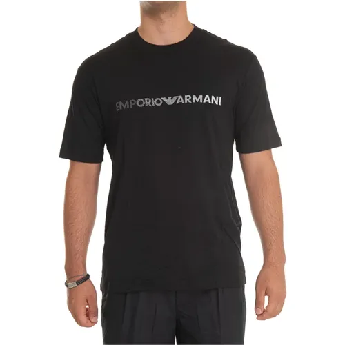 Besticktes Logo Baumwoll T-shirt , Herren, Größe: M - Emporio Armani - Modalova