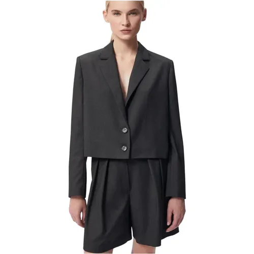 Grauer Box-Blazer , Damen, Größe: L - Bizuu - Modalova