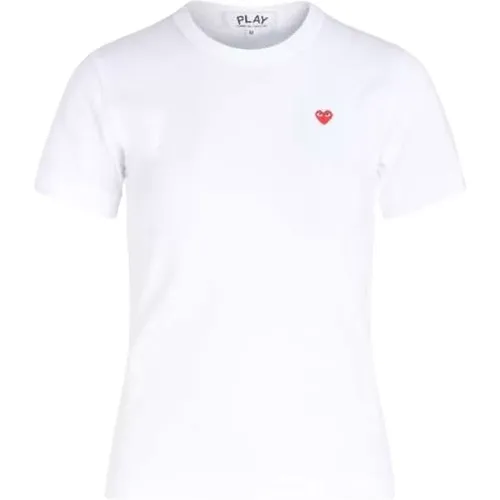 Weiße Baumwoll-T-Shirt mit Rotes Herz , Damen, Größe: M - Comme des Garçons Play - Modalova