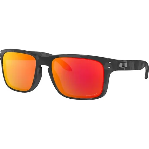 Holbrook Sunglasses Black Orange Mirror , male, Sizes: 55 MM - Oakley - Modalova