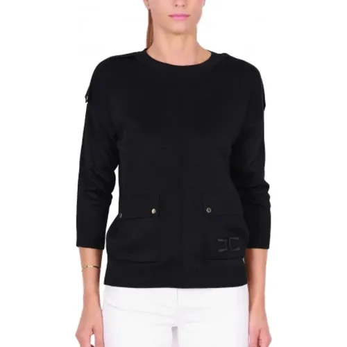 Crewneck Sweater with Pockets , female, Sizes: S, M - Elisabetta Franchi - Modalova