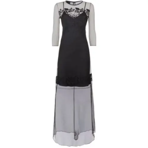 Embroidered Midi Dress with Sheer Top , female, Sizes: L, S - pinko - Modalova