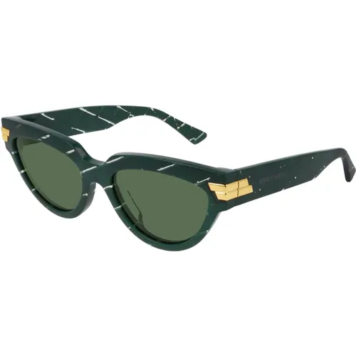 Grün/Grün Sonnenbrille , Damen, Größe: 55 MM - Bottega Veneta - Modalova