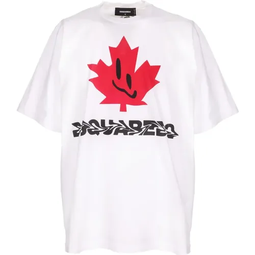 Iconic Logo Print Crewneck T-Shirt , male, Sizes: XL - Dsquared2 - Modalova