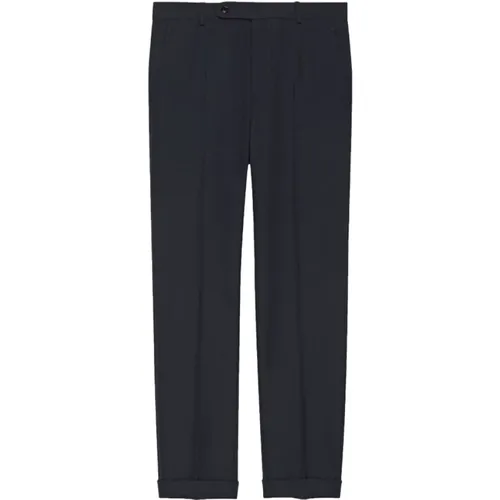 Navy Wool Twill Straight-Leg Trousers , male, Sizes: M - Gucci - Modalova