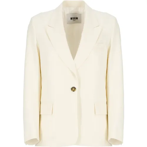 Ivory Wollblazer Mit Spitzem Revers , Damen, Größe: S - MSGM - Modalova