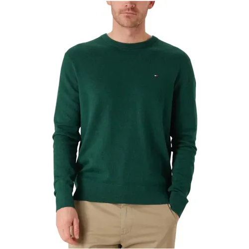 Grüner Cashmere Crew Neck Pullover , Herren, Größe: 2XL - Tommy Hilfiger - Modalova