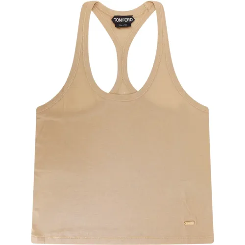 Gold Silk Topwear Rounded Neckline , female, Sizes: 2XS - Tom Ford - Modalova