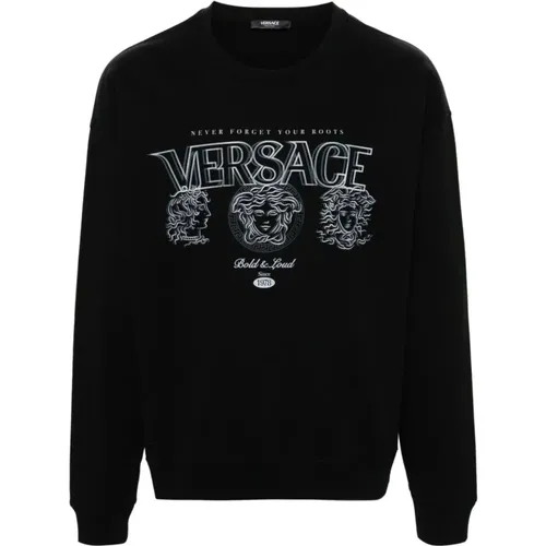 Schwarzer Logo Print Crew Neck Sweater - Versace - Modalova