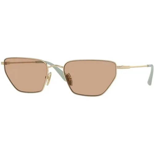 Brown Lens Gold Frame Sunglasses , female, Sizes: 56 MM - Vogue - Modalova