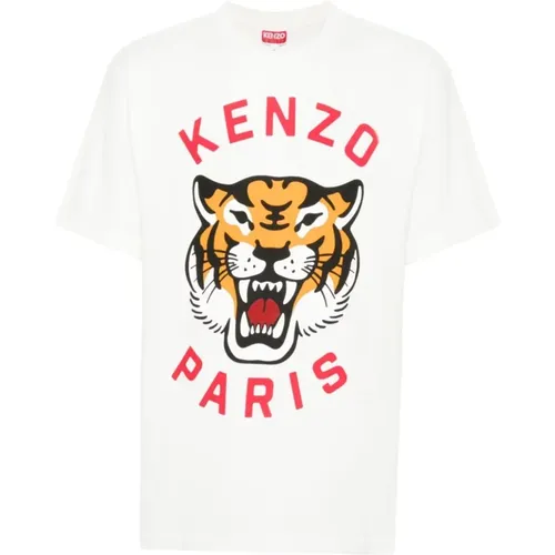 Lucky Tiger Weißes T-Shirt Baumwolle Rundhals , Herren, Größe: M - Kenzo - Modalova