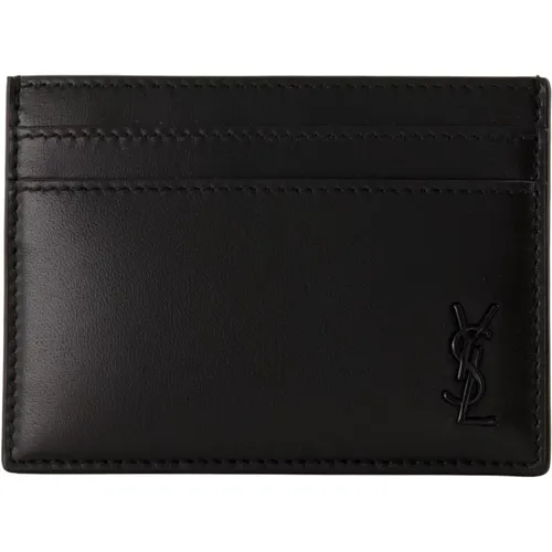 Tiny Cassandre Leather Card Holder , male, Sizes: ONE SIZE - Saint Laurent - Modalova