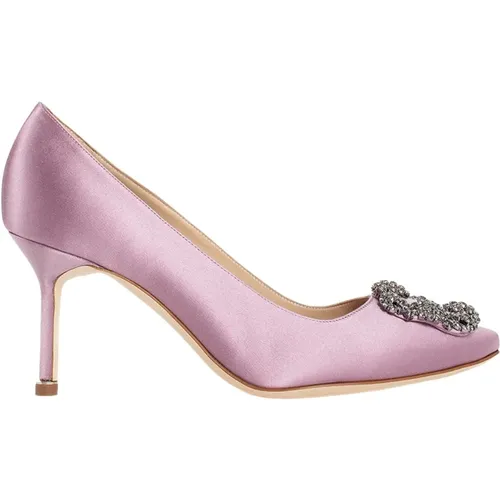 Kristall Schnalle Stiletto Absatz in ,Kristall Schnalle Stiletto Absatz Lila Satin - Manolo Blahnik - Modalova