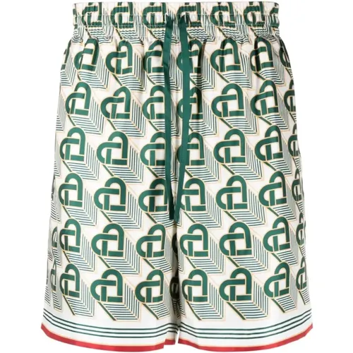 Grüne Seiden-Shorts mit Herz-Monogramm , Herren, Größe: XL - Casablanca - Modalova