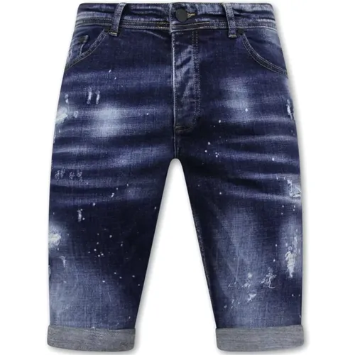 Herren Paint Splatter Stonewashed Short - Slim Fit -1077- Blau , Herren, Größe: W34 - Local Fanatic - Modalova