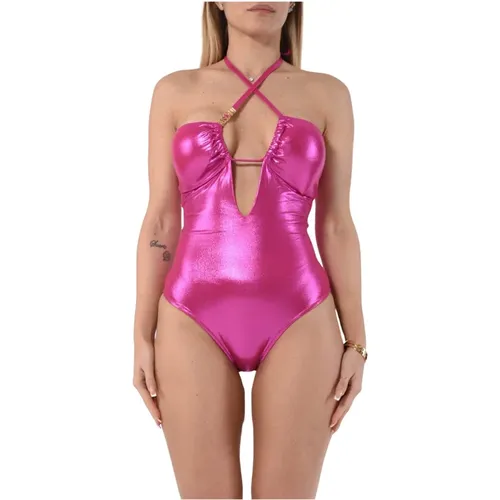 Shiny Lycra Swimsuit with Metal Logo , female, Sizes: 2XL, XL, M - Moschino - Modalova