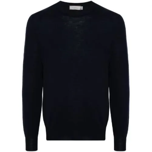 Navy Merino Wool Round Neck Sweater , male, Sizes: L, 2XL, 4XL, 3XL, XL, M - Canali - Modalova