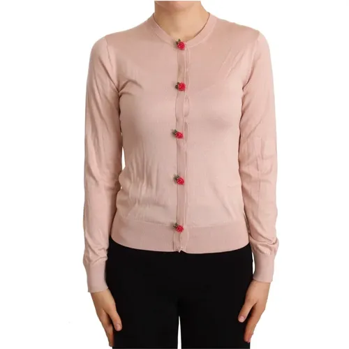 Silk Knit Rose Button Cardigan Sweater , female, Sizes: XL - Dolce & Gabbana - Modalova