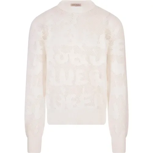 Crew-Neck Sweater with Graffiti Pattern , male, Sizes: L, S - alexander mcqueen - Modalova