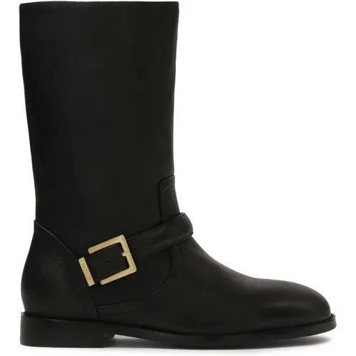 Flache Slip-On-Stiefel aus schwarzem Leder , Damen, Größe: 40 EU - Kazar - Modalova