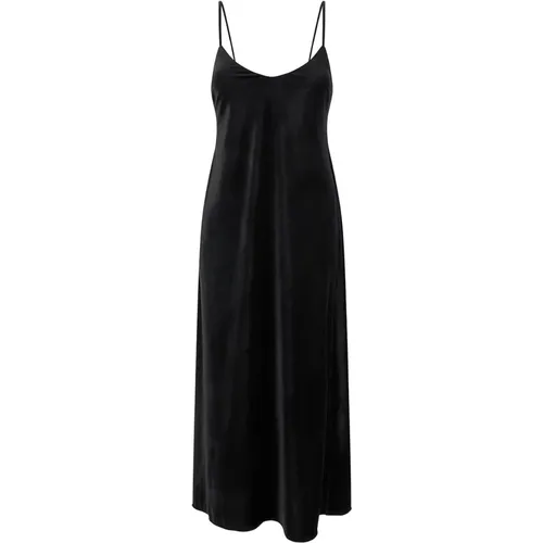 Satin Slip Kleid Schwarz V-Ausschnitt - Plain Units - Modalova