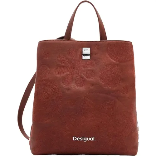 Brauner Rucksack mit Reißverschluss Damen Tasche , Damen, Größe: ONE Size - Desigual - Modalova