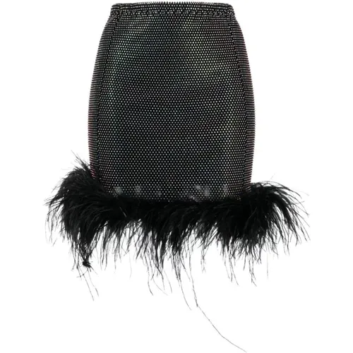 Feather-trimmed mini skirt , female, Sizes: M - Santa Brands - Modalova
