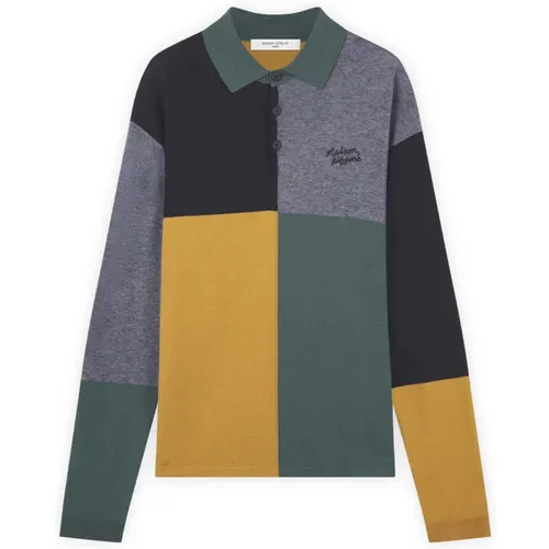 Wool Cotton Polo Shirt, Colour Block , male, Sizes: XL, M, L - Maison Kitsuné - Modalova