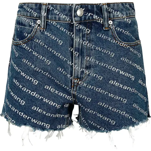 Dunkelblau/Weiß Logo Print High Waist Shorts - alexander wang - Modalova