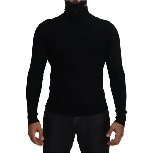 Schwarzer Wollpullover mit Stehkragen , Herren, Größe: 2XS - Dolce & Gabbana - Modalova