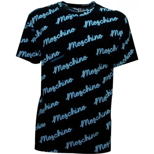 Schwarzes Baumwoll-T-Shirt mit Neon-Print - Moschino - Modalova