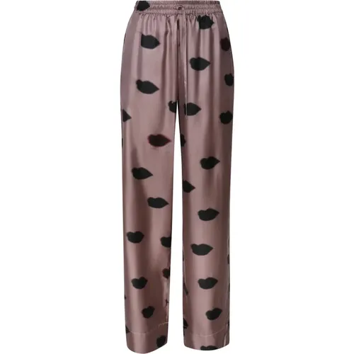 Lips Print Taupe Trousers , female, Sizes: 2XS - Stella Mccartney - Modalova